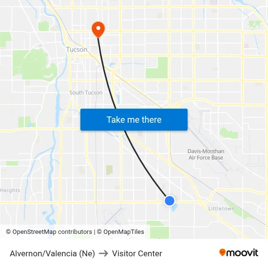 Alvernon/Valencia (Ne) to Visitor Center map