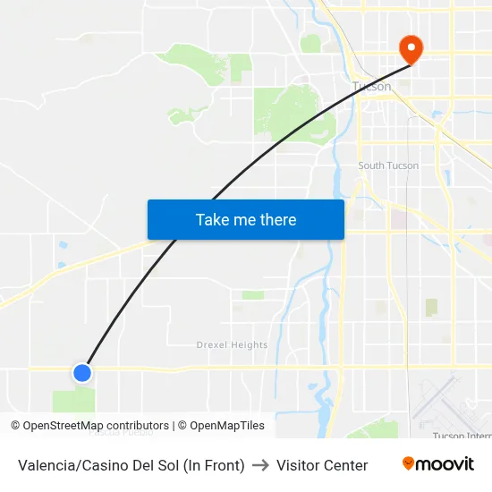 Valencia/Casino Del Sol (In Front) to Visitor Center map