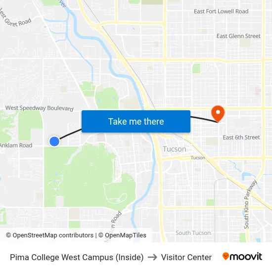 Pima College West Campus (Inside) to Visitor Center map