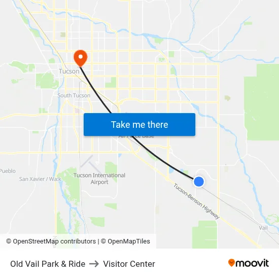 Old Vail Park & Ride to Visitor Center map
