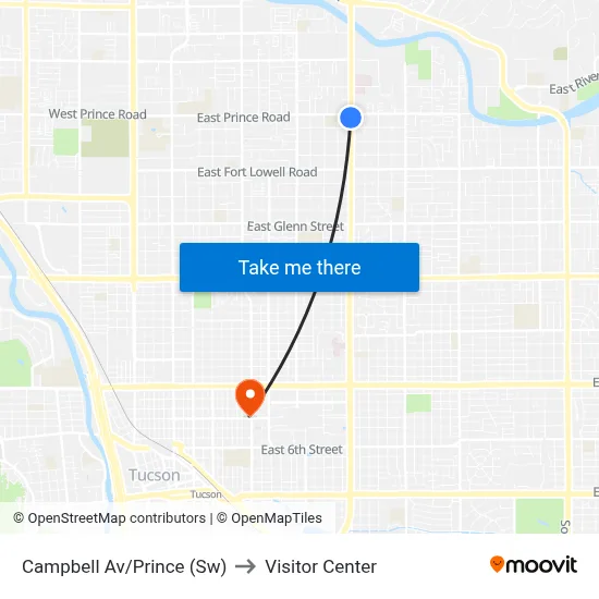 Campbell Av/Prince (Sw) to Visitor Center map