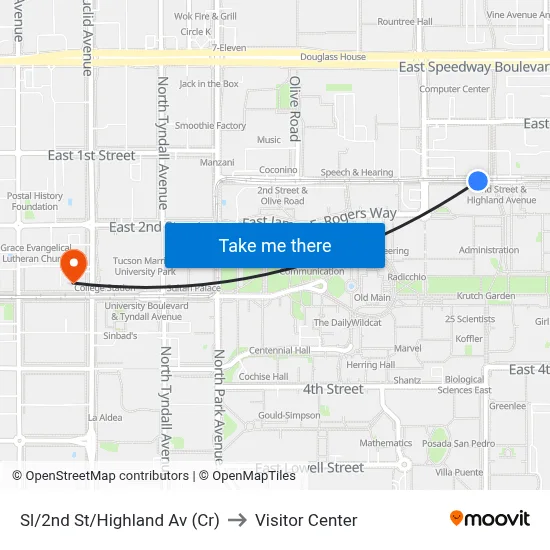 Sl/2nd St/Highland Av (Cr) to Visitor Center map