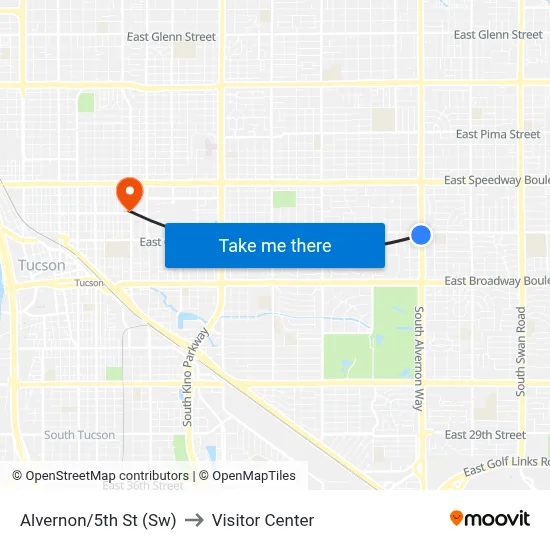 Alvernon/5th St (Sw) to Visitor Center map