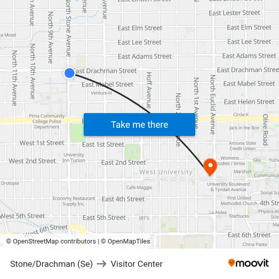 Stone/Drachman (Se) to Visitor Center map