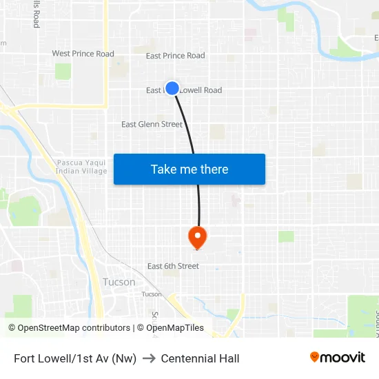 Fort Lowell/1st Av (Nw) to Centennial Hall map