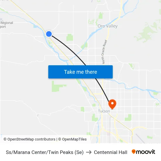 Ss/Marana Center/Twin Peaks (Se) to Centennial Hall map