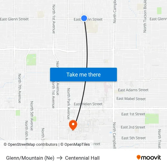 Glenn/Mountain (Ne) to Centennial Hall map
