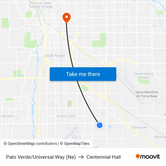 Palo Verde/Universal Way (Ne) to Centennial Hall map