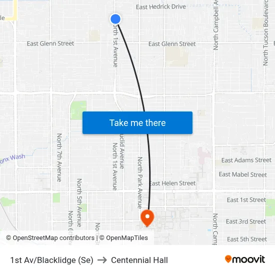 1st Av/Blacklidge (Se) to Centennial Hall map