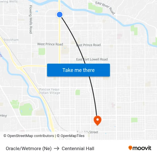 Oracle/Wetmore (Ne) to Centennial Hall map