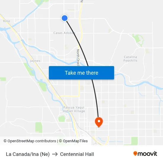 La Canada/Ina (Ne) to Centennial Hall map