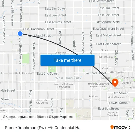Stone/Drachman (Sw) to Centennial Hall map