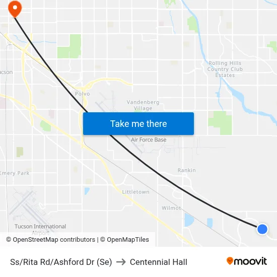 Ss/Rita Rd/Ashford Dr (Se) to Centennial Hall map
