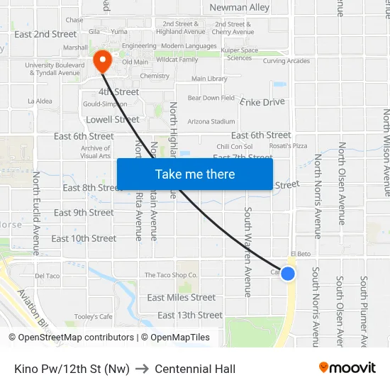 Kino Pw/12th St (Nw) to Centennial Hall map
