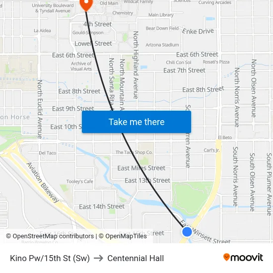 Kino Pw/15th St (Sw) to Centennial Hall map