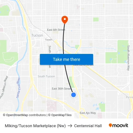 Mlking/Tucson Marketplace (Nw) to Centennial Hall map