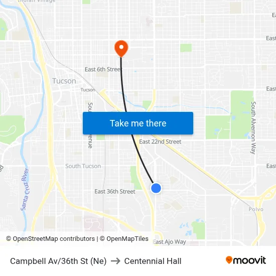 Campbell Av/36th St (Ne) to Centennial Hall map
