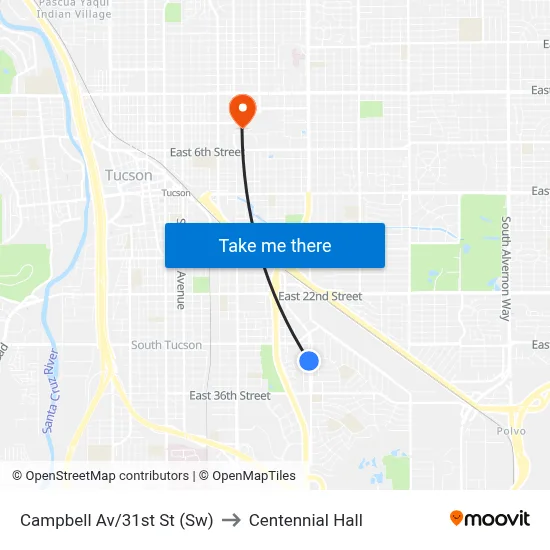 Campbell Av/31st St (Sw) to Centennial Hall map