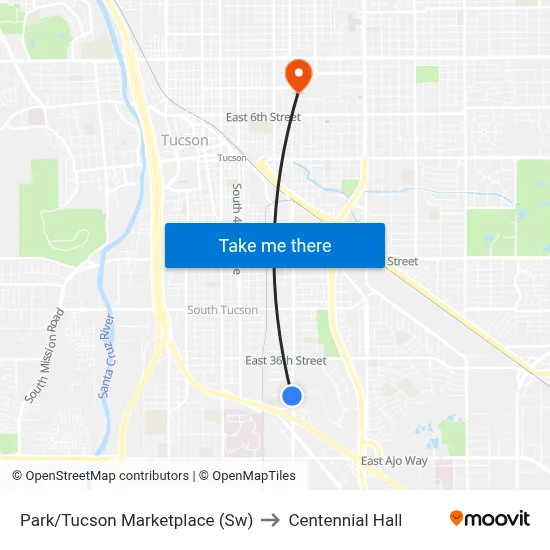 Park/Tucson Marketplace (Sw) to Centennial Hall map