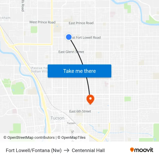 Fort Lowell/Fontana (Nw) to Centennial Hall map
