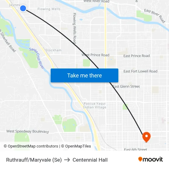 Ruthrauff/Maryvale (Se) to Centennial Hall map