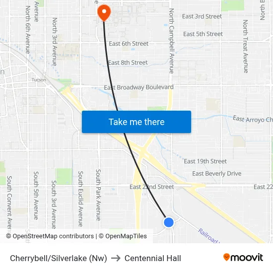 Cherrybell/Silverlake (Nw) to Centennial Hall map