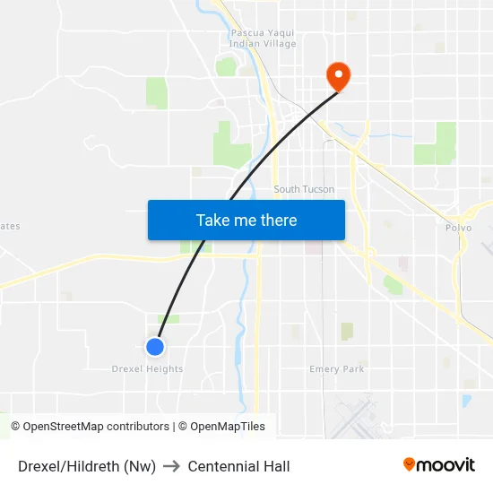 Drexel/Hildreth (Nw) to Centennial Hall map