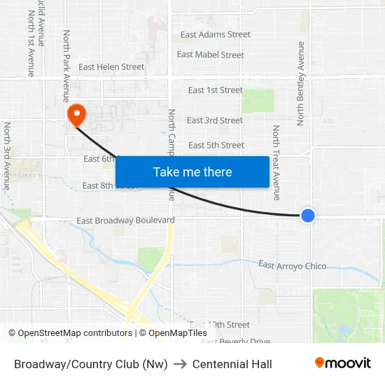 Broadway/Country Club (Nw) to Centennial Hall map