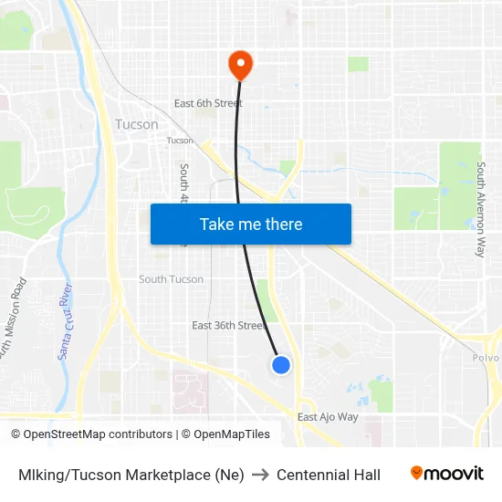 Mlking/Tucson Marketplace (Ne) to Centennial Hall map