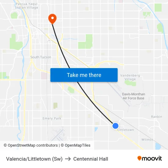 Valencia/Littletown (Sw) to Centennial Hall map