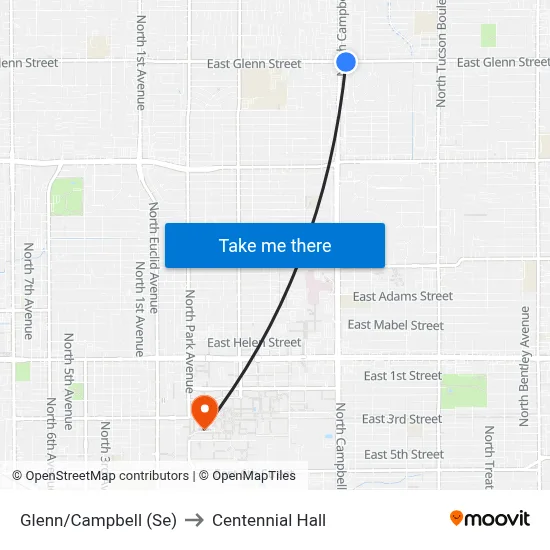 Glenn/Campbell (Se) to Centennial Hall map