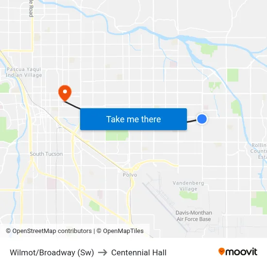 Wilmot/Broadway (Sw) to Centennial Hall map