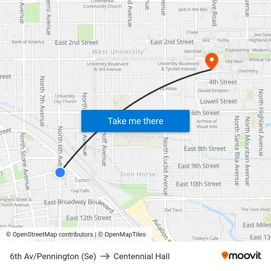 6th Av/Pennington (Se) to Centennial Hall map