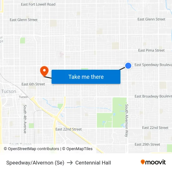 Speedway/Alvernon (Se) to Centennial Hall map