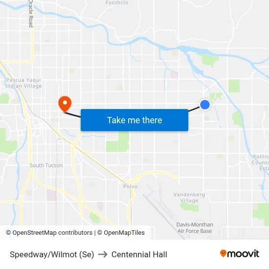 Speedway/Wilmot (Se) to Centennial Hall map