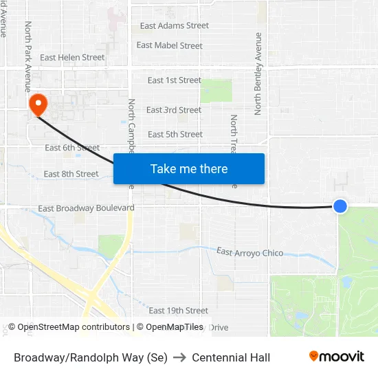 Broadway/Randolph Way (Se) to Centennial Hall map