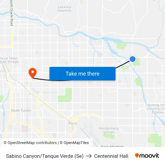 Sabino Canyon/Tanque Verde (Se) to Centennial Hall map
