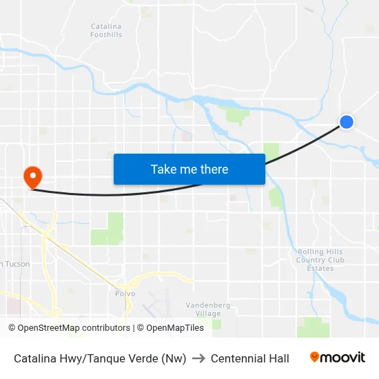 Catalina Hwy/Tanque Verde (Nw) to Centennial Hall map