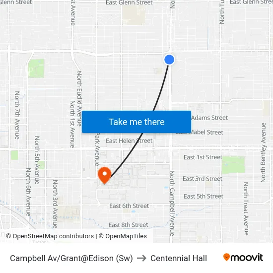 Campbell Av/Grant@Edison (Sw) to Centennial Hall map