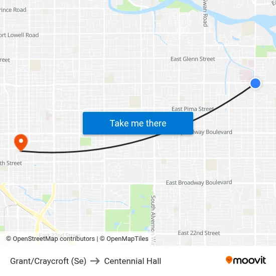 Grant/Craycroft (Se) to Centennial Hall map