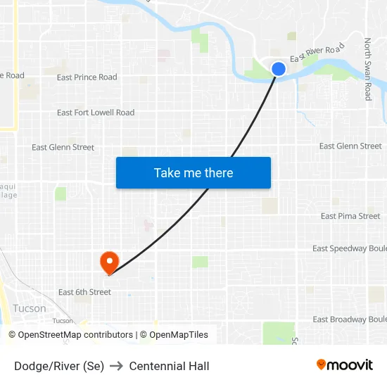 Dodge/River (Se) to Centennial Hall map
