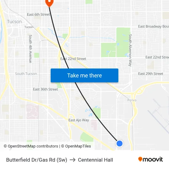 Butterfield Dr/Gas Rd (Sw) to Centennial Hall map