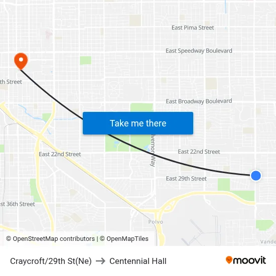 Craycroft/29th St(Ne) to Centennial Hall map