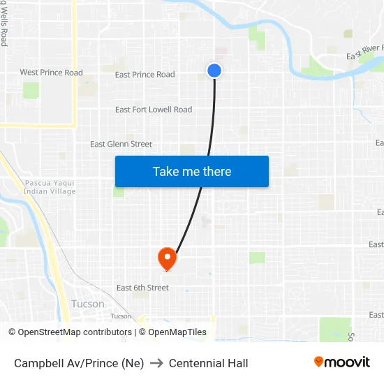 Campbell Av/Prince (Ne) to Centennial Hall map
