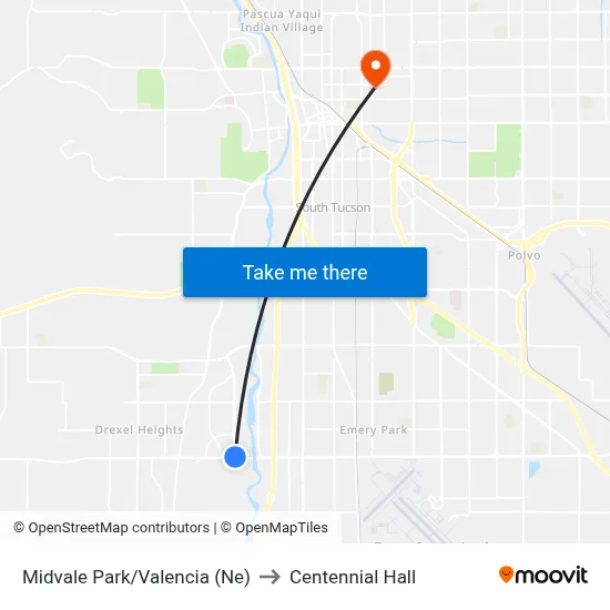 Midvale Park/Valencia (Ne) to Centennial Hall map