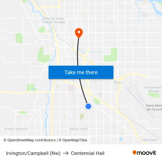 Irvington/Campbell (Nw) to Centennial Hall map