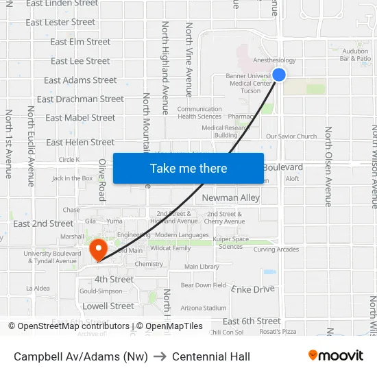 Campbell Av/Adams (Nw) to Centennial Hall map