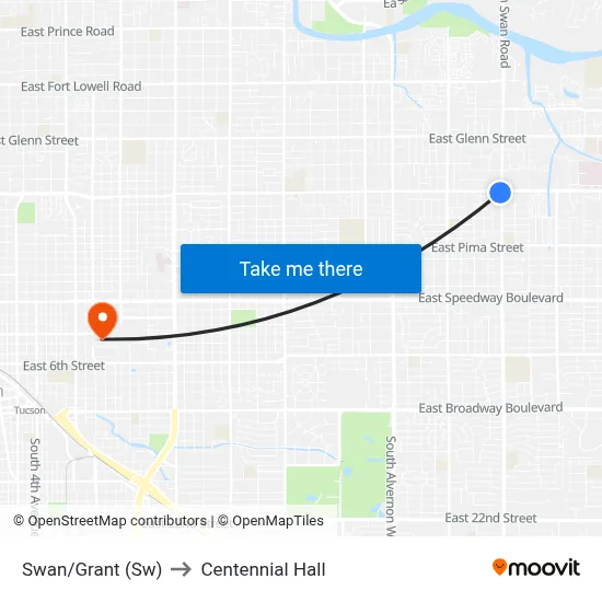 Swan/Grant (Sw) to Centennial Hall map