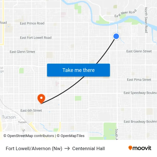 Fort Lowell/Alvernon (Nw) to Centennial Hall map