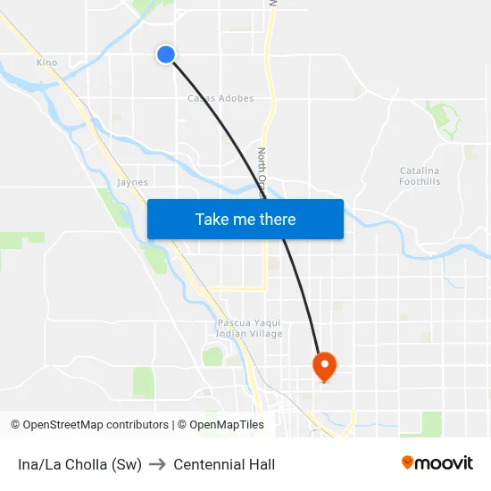 Ina/La Cholla (Sw) to Centennial Hall map
